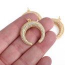 Gold Double Horn Micro Pave Charm 32x28mm chs4274