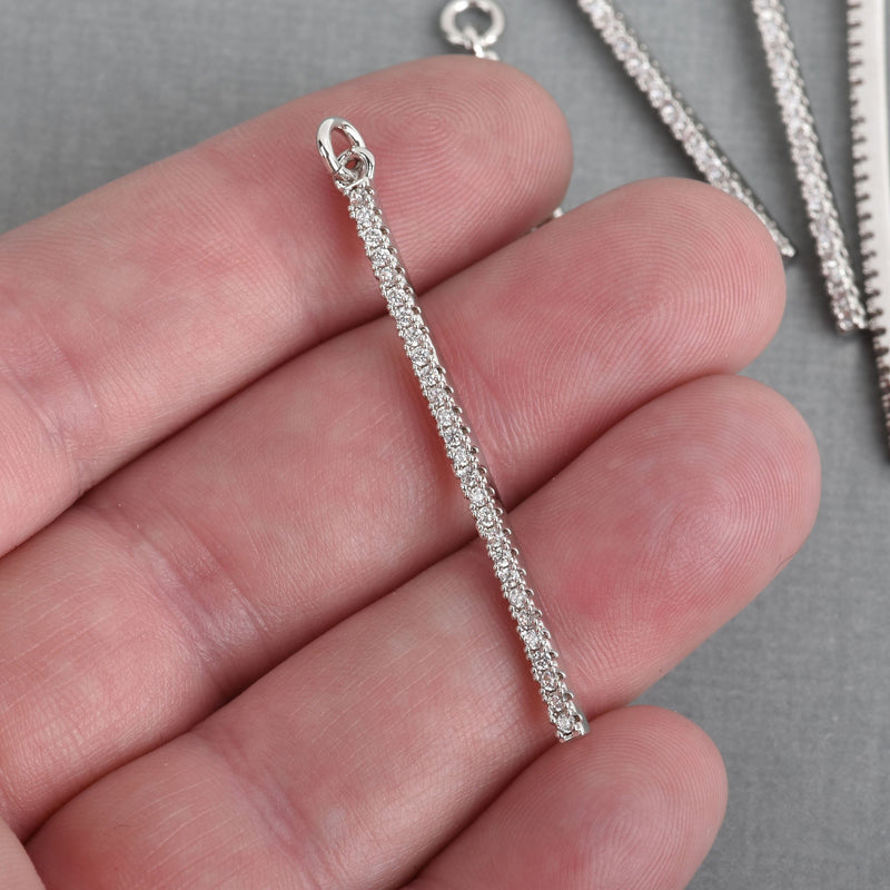 SILVER Stick Charm Micro Pave Spike 48x2mm, chs4275