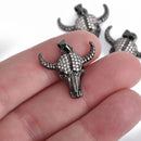 Gunmetal BLACK BULL SKULL Micro Pave Charm 27x23mm, chs4278