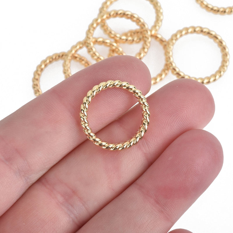 10 Gold Metal TWISTED ROPE CIRCLE Charm Pendants, Connectors, 20mm diameter chs4279