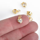 2 GOLD Heart Charms CZ Cubic Zirconia in Brass 6mm chs4283