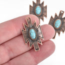 2 Copper Southwest Charms turquoise blue oval cabochon 34x19mm chs4291