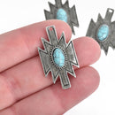 2 Gunmetal Southwest Charms turquoise blue oval cabochon 34x19mm chs4292