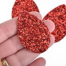 10 RED Faux Leather Teardrops GLITTER Charm Pendant Vegan Leather, 2-1/4" long chs4297