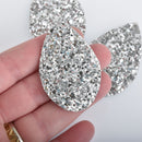 10 SILVER Faux Leather Teardrops GLITTER Charm Pendant Vegan Leather, 2-1/4" long chs4298