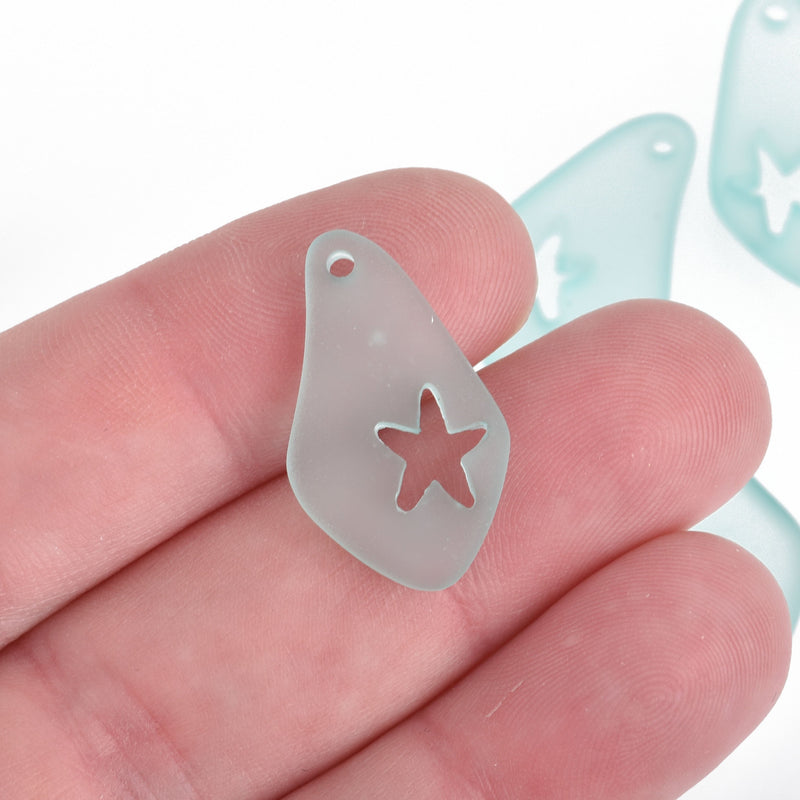 5 MINT GREEN Resin Charms Faux Beach Glass STAR Drop Frosted Matte Translucent 25x15mm chs4302