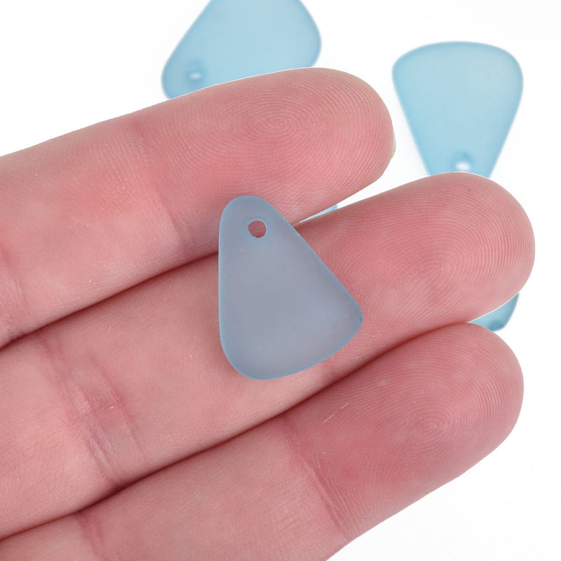 5 SKY BLUE Resin Charms Faux Beach Glass Drop Charms Frosted Matte Translucent 20x15mm chs4303