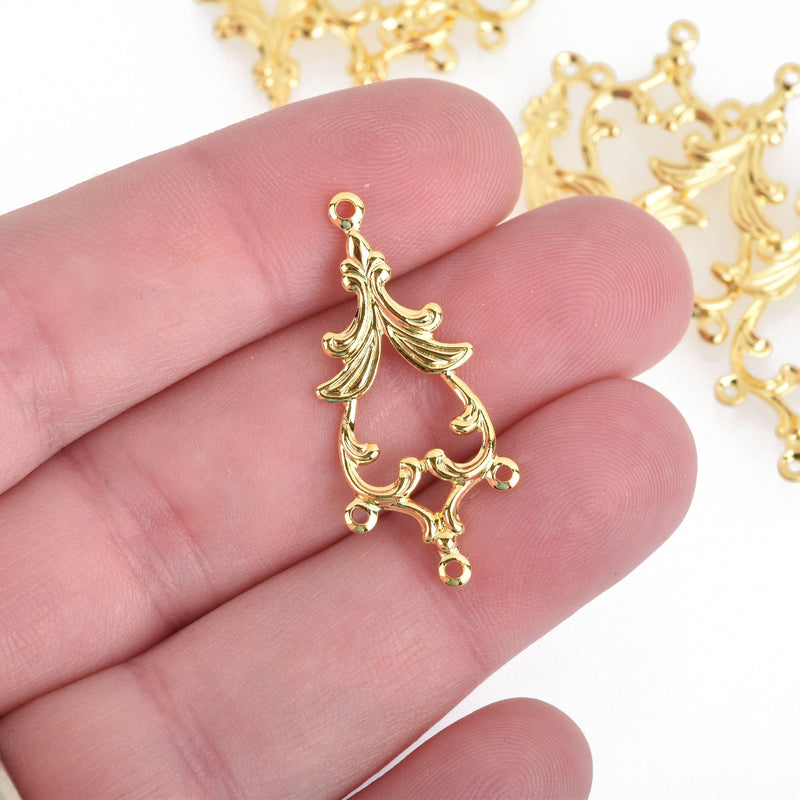 10 Gold Brass Filigree Chandelier Charms 34mm long, chs4306