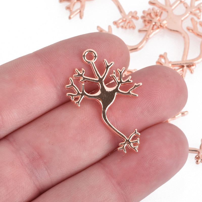 5 Rose Gold Copper NEURON Charms, Chemistry Science Nerve Cell Biology Anatomy Science 33x21mm, chs4307