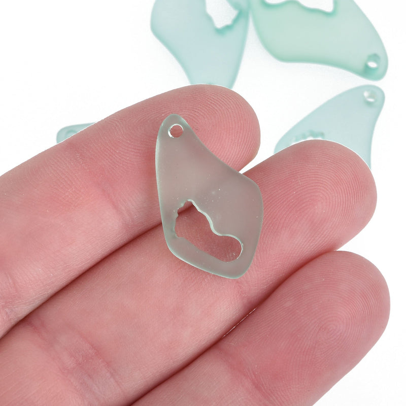 5 MINT GREEN Resin Charms Faux Beach Glass FOOTPRINT Drop Frosted Matte Translucent 25x15mm chs4311