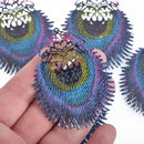 5 Metal PEACOCK FEATHER Charms Filigree Enamel 2.5" chs4312
