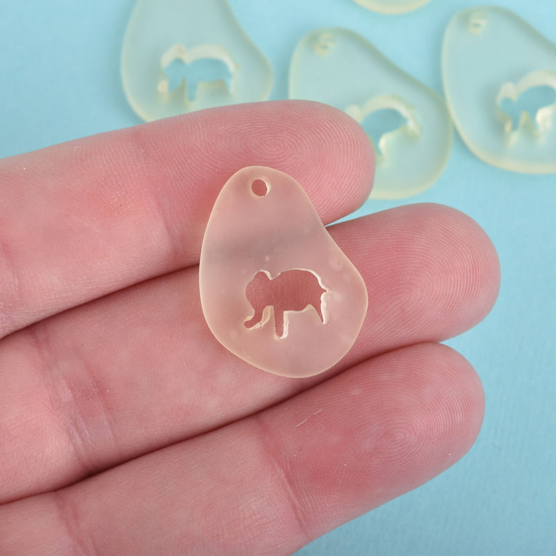 5 IVORY CREAM Resin Charms Faux Beach Glass ELEPHANT Drop Frosted Matte Translucent 25x15mm chs4313
