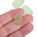 5 GREEN Resin Charms Faux Beach Glass Drop Frosted Matte Translucent 24x15mm, chs4318