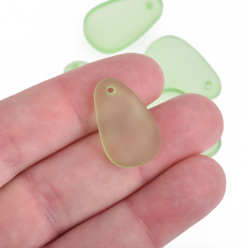 5 GREEN Resin Charms Faux Beach Glass Drop Frosted Matte Translucent 24x15mm, chs4318