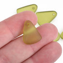 5 OLIVE GREEN Resin Charms Faux Beach Glass Drop Frosted Matte Translucent 20x15mm chs4320