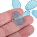 5 TURQUOISE BLUE Resin Charms Faux Beach Glass Drop Frosted Matte Translucent 24x15mm, chs4321