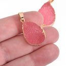 2 Pink Faux Druzy Pendants Gold Bezel 37x23mm chs4330