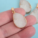 2 White Faux Druzy Pendants Resin with Gold Bezel 37x23mm chs4332
