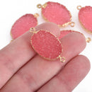 2 Pink Faux Druzy Connector Charms Oval Resin with Gold Plated Bezel 33x17mm chs4333