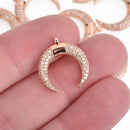 ROSE GOLD Double Horn Charm Micro Pave' Rhinestones 18mm chs4336