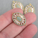 1 Blue and Gold Oval Charm Micro Pave CZ Cubic Zirconia Crystals Connector Link 26mm chs4338