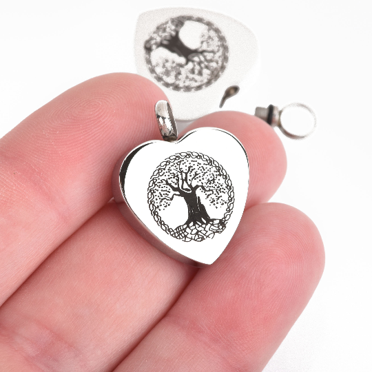 TREE of LIFE Cremation Ash Urn Charm Locket Titanium Steel Heart 25mm x 20mm chs4351