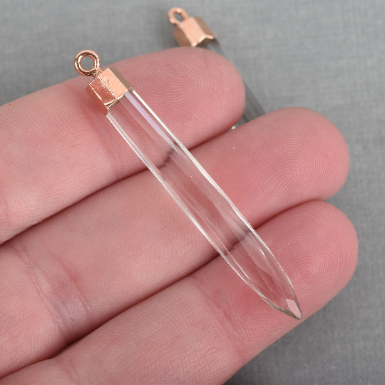 Clear Quartz Gemstone Stick Charm ROSE GOLD 50mm 2" Pendant chs4352
