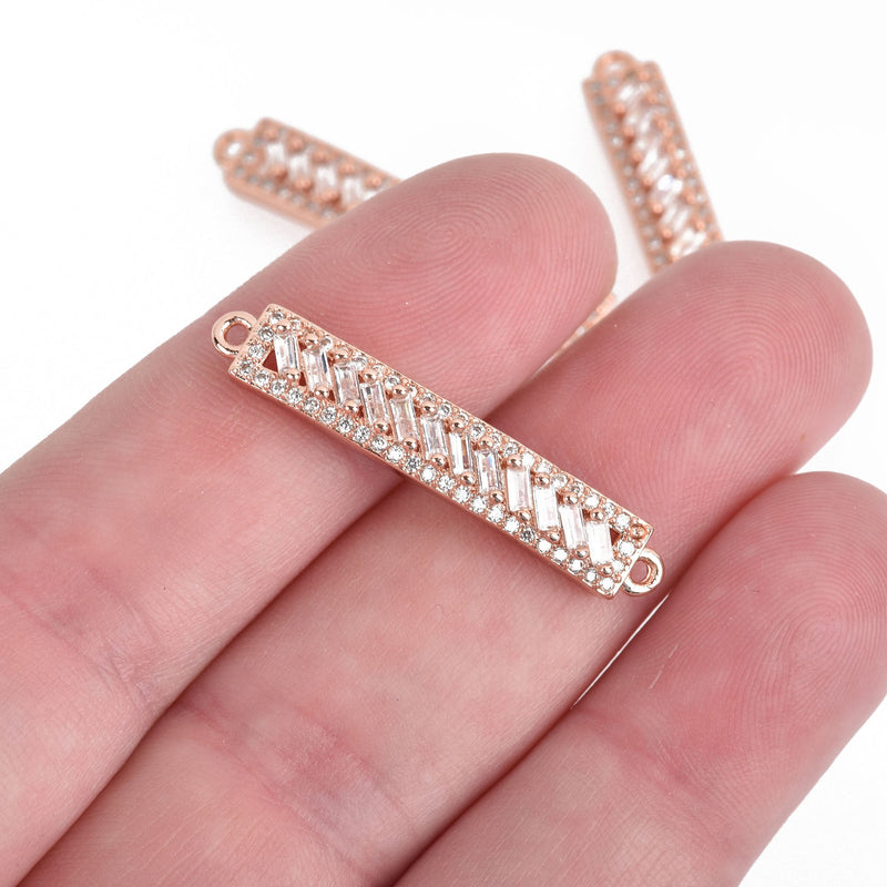 Rose Gold Micro Pave Bar Charm Connector Link CZ 35mm chs4353