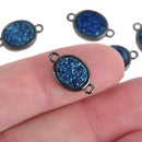 2 BLUE TITANIUM Druzy Quartz Gemstone Charms Gunmetal black oval connector link 17x10mm chs4355