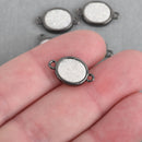 2 WHITE AB Druzy Quartz Gemstone Charms Gunmetal black oval connector link 17x10mm chs4356