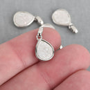 2 WHITE AB Druzy Quartz Charms TEARDROP Silver Brass 18x10mm chs4358