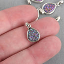 2 PURPLE TITANIUM Druzy Quartz Charms TEARDROP Silver Brass 18x10mm chs4362