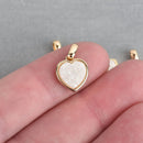2 WHITE AB Druzy Quartz Charms HEART Gold Brass 17x11mm chs4366