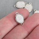 2 WHITE AB Druzy Quartz Gemstone Charms SILVER oval connector link 17x10mm chs4371