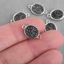 2 BLACK Druzy Quartz Gemstone Charms SILVER oval connector link 17x10mm chs4374
