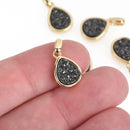 2 BLACK Druzy Quartz Charms TEARDROP Gold Brass 18x10mm chs4381