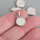 2 WHITE AB Druzy Quartz Charms ROUND Silver Brass 18x12mm chs4382