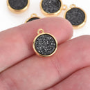 2 BLACK Druzy Quartz Charms ROUND Gold Brass 18x12mm chs4387