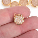 2 CHAMPAGNE Druzy Quartz Charms ROUND Gold Brass 18x12mm chs4388