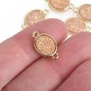 2 CHAMPAGNE Druzy Quartz Gemstone Charms gold oval connector link 17x10mm chs4394