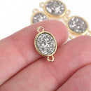 2 SILVER Druzy Quartz Gemstone Charms gold oval connector link 17x10mm chs4395