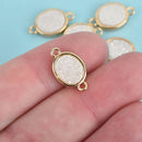 2 WHITE AB Druzy Quartz Gemstone Charms gold oval connector link 17x10mm chs4397