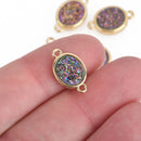 2 PURPLE IRIS Titanium Druzy Quartz Gemstone Charms gold oval connector link 17x10mm chs4399