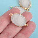 2 WHITE Faux Druzy Connector Charms Oval Resin with Gold Plated Bezel 33x17mm chs4402