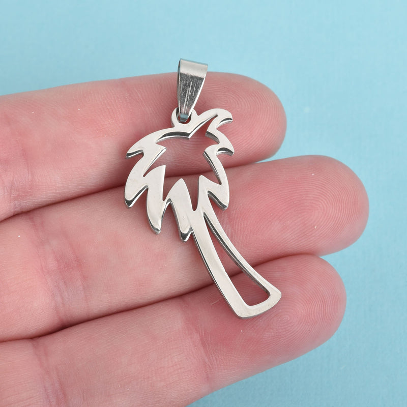 Silver PALM TREE Pendant Stainless Steel 1-5/8" chs4403