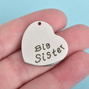 2 BIG SISTER Heart Charms Stainless Steel 1" chs4404