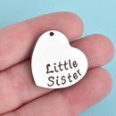 2 LITTLE SISTER Heart Charms Stainless Steel 1" chs4406