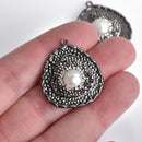 Triangle Teardrop BLACK Pearl Charm pave crystals hammered metal 30x27mm chs4411