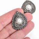 Triangle Teardrop BLACK Pearl Charm pave crystals on hammered metal base 35x27mm chs4412