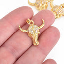 GOLD BULL SKULL Micro Pave Charm 27x23mm chs4421